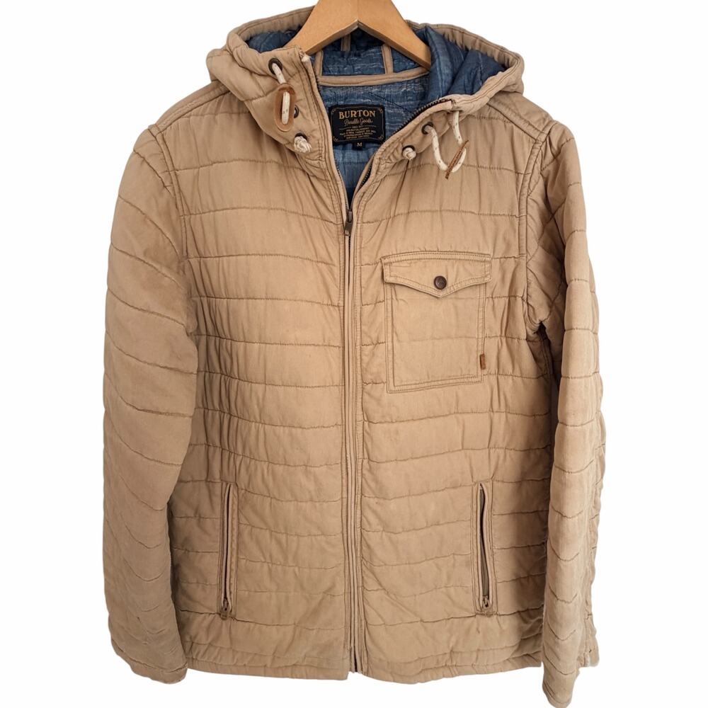 Burton Durable Goods Mens M Beige Quilted Hooded Jacket